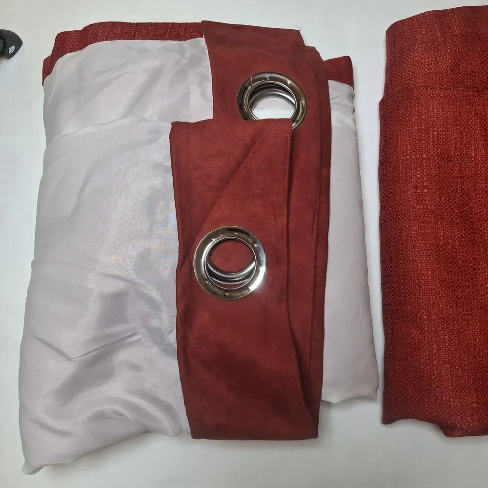 VTG Pier 1 Imports Ciudad Curtain Panel (2) Red 54x84 Woven Faux Suede Grommet